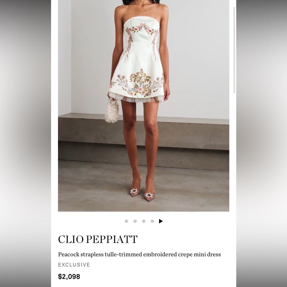 Clio Peppiatt Peacock Strapless Embroidered Mini Dress- XS